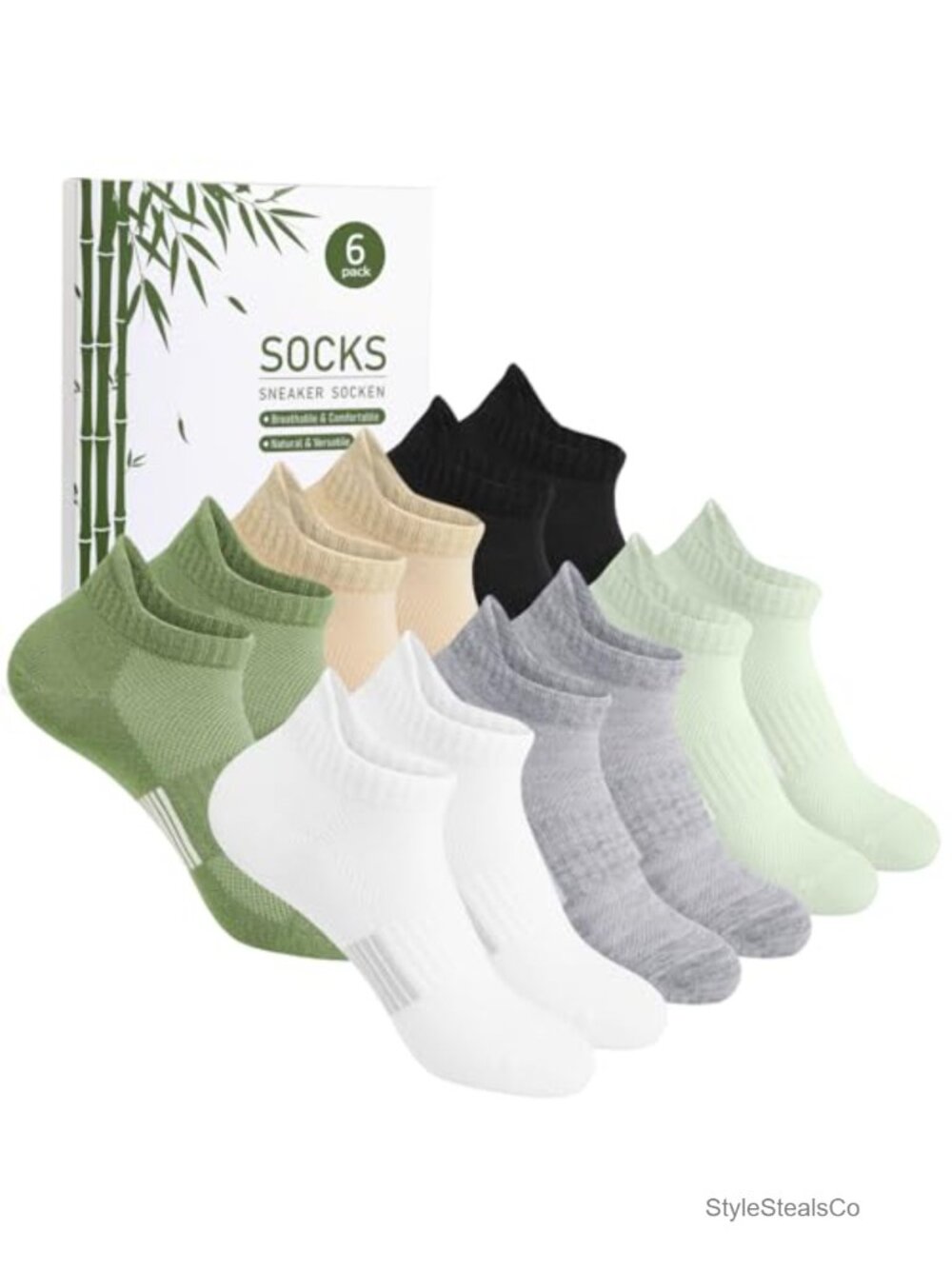 Women's Ankle Socks Bamboo Viscose Moisture Wicking 6 Pack